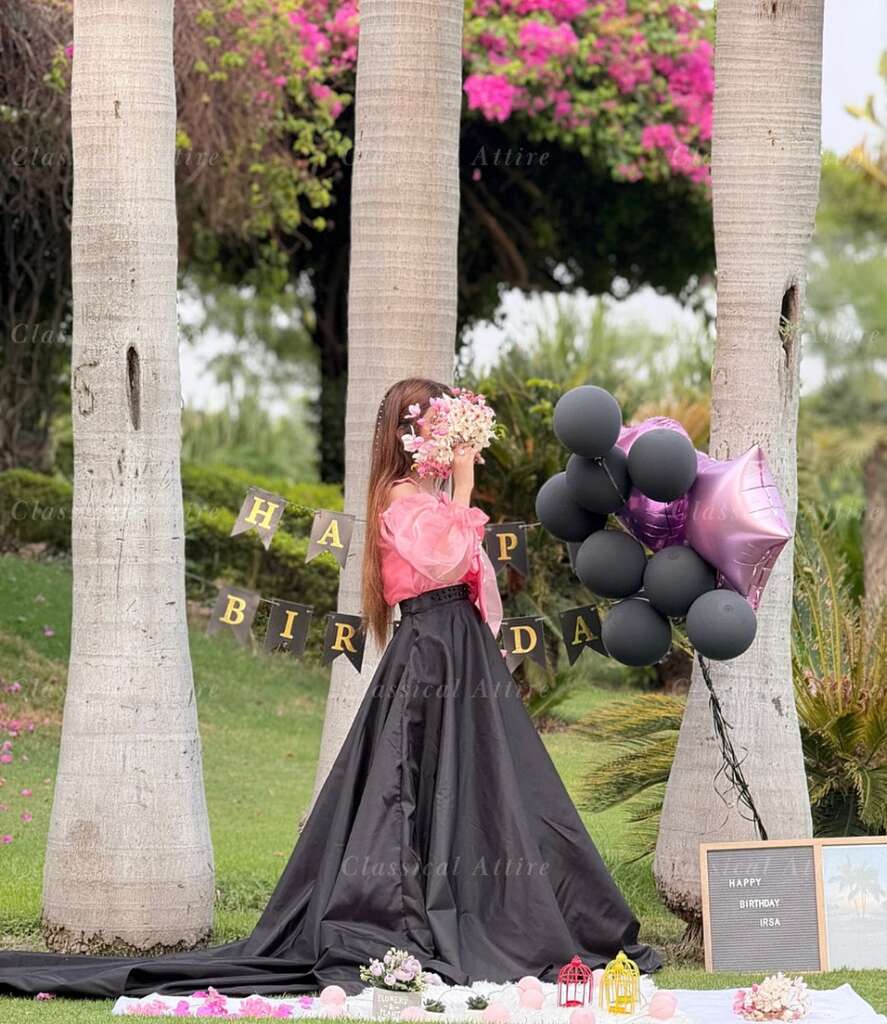 pink bloom tail🌸loving this look! a classic black tail skirt paired with a pop of pink, featuring this gorgeous large floral design. perfect for birthday,bridal shower and party.................#birthdayba pink bloom tail🌸loving this look! a classic black tail skirt paired with a pop of pink, featuring this gorgeous large floral design. perfect for birthday,bridal shower and party.................#birthdayba
